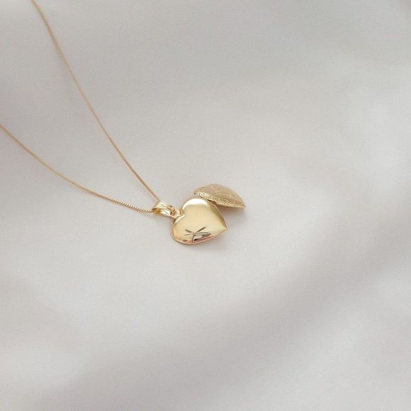 Gold Filled Box Chain Heart Locket Pendant Necklace Picture Necklace - Picture 4 of 5